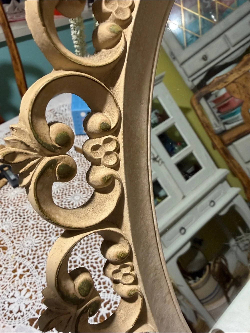 Vintage wood Ornate Cream Oval Wall Mirror or tabletop